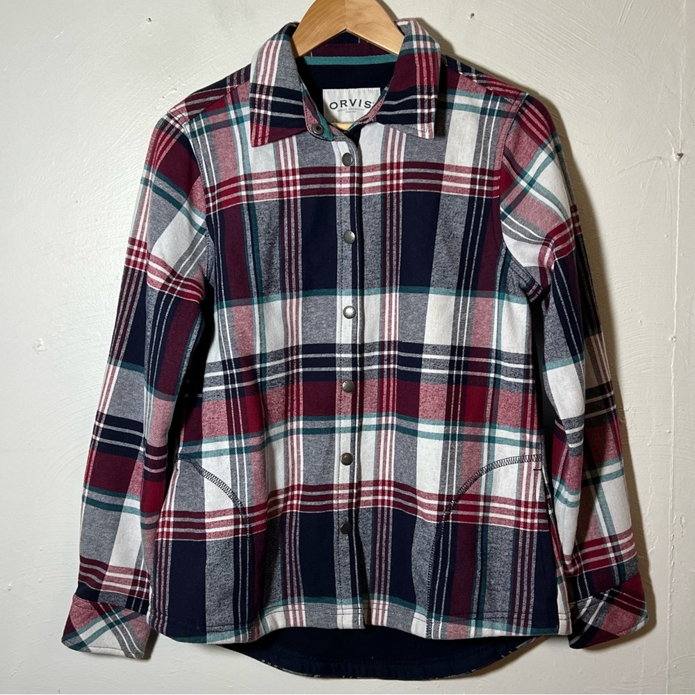 Orvis Shirt Jacket Shacket Snap Flannel Plaid Fleece Lined Womens medium